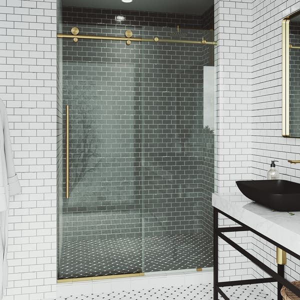 slide 2 of 59, VIGO Elan E-class Shower Door with Clear Glass 3L x 68W x 76H - Matte Gold