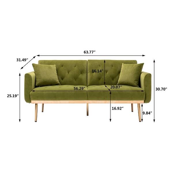 dimension image slide 2 of 7, Velvet Upholstered Tufted Loveseats Sleeper Sofa With Rose Golden Legs
