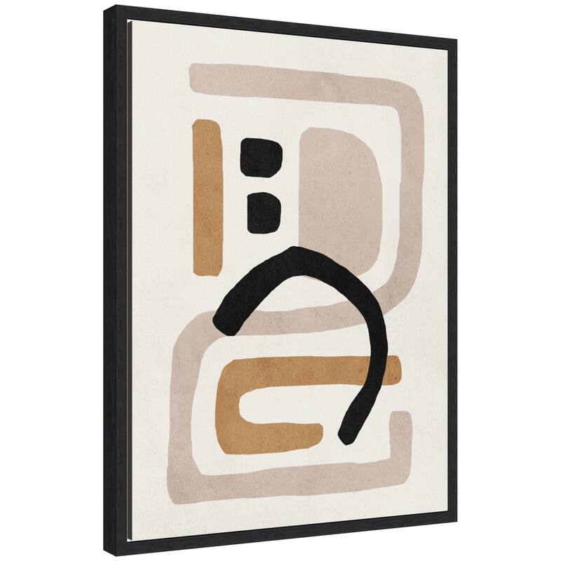 Kate and Laurel Sylvie Neutral Abstract 2 Minimal Modern Art Framed Canvas by July Art Prints - 18x24 - Black