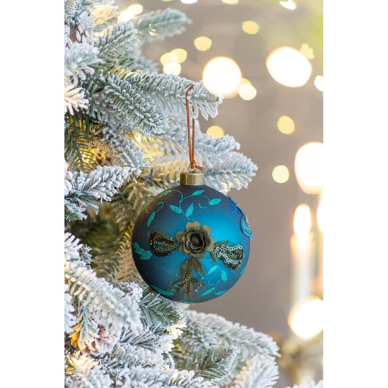 D4.7" Christmas Ball Ornaments, Glass Decorative Hanging Ball Christmas Tree Ornaments for Holiday Decorations, Set of 4 - Blue