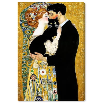 Kiss with Cat Canvas by Art Remedy, Gallery Wrapped