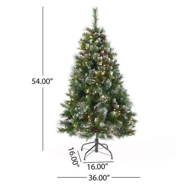 dimension image slide 2 of 3, 4.5-ft Spruce Pre-Lit or Unlit Artificial Christmas Tree with Glitter Branches Red Berries Pinecones by Christopher Knight Home