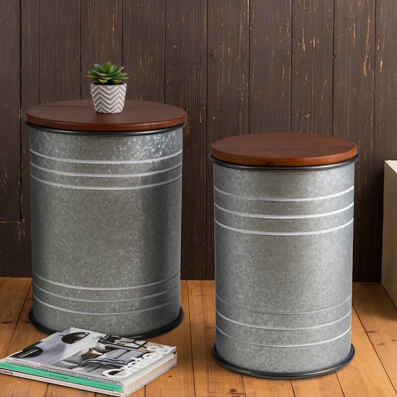 Glitzhome Set of 2 19" H Farmhouse End Table Storage Ottoman