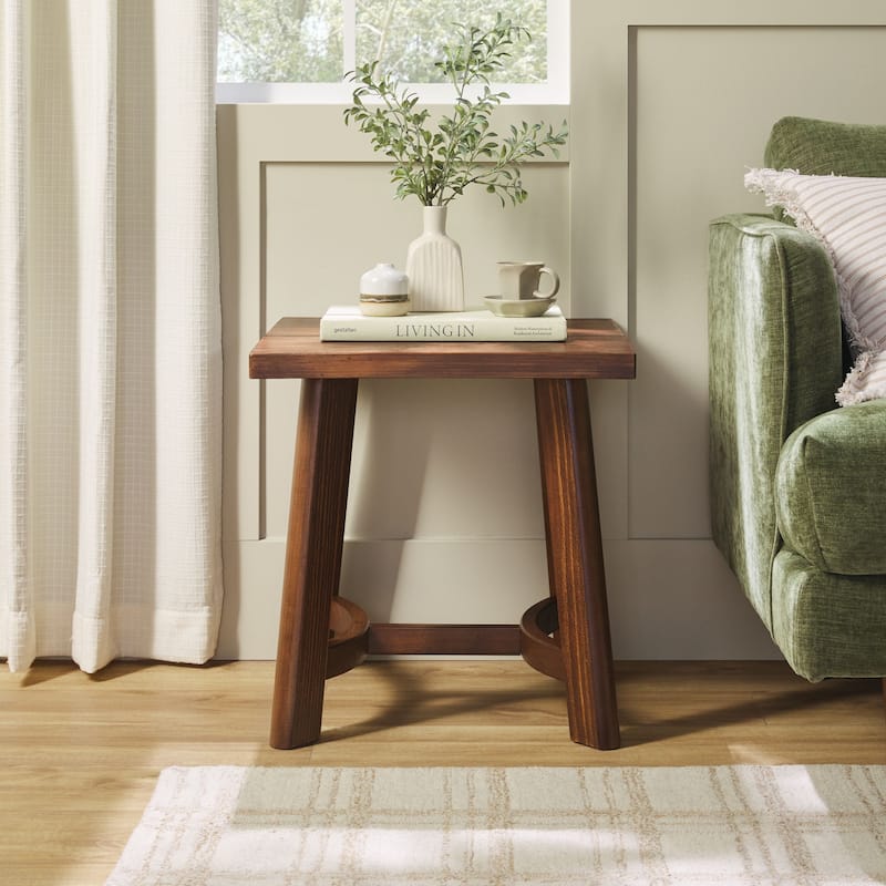 Walker Edison Modern Farmhouse Solid Wood Square Side Table - Medium Brown