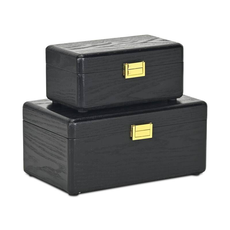 Sable Set of 2 Wooden Boxes with Gold Handles
