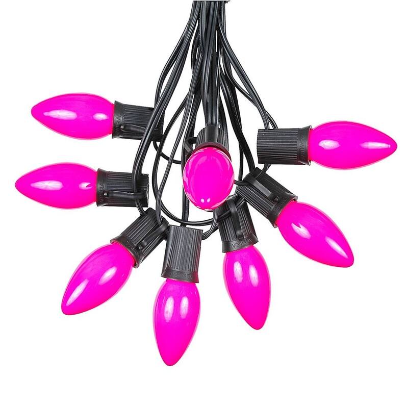 100 Foot C9 Ceramic Christmas Light Set, Hanging String Lights, Black Wire