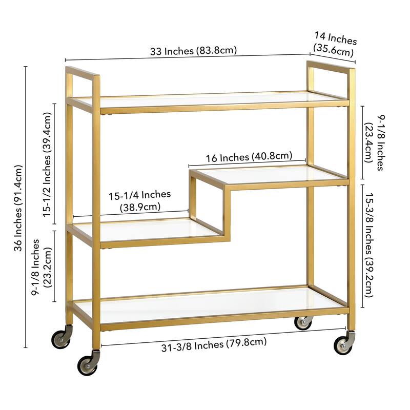 Lovett 33" Wide Rectangular Bar Cart with Glass Shelves