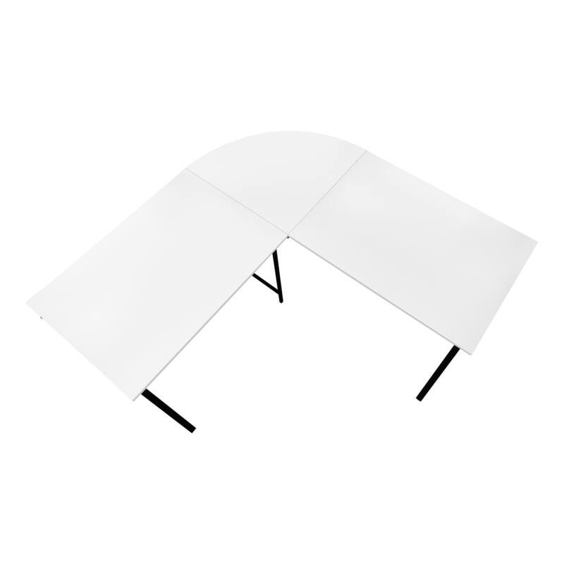 Computer Desk, Home Office, Corner, 55"l, L Shape, Work, Laptop, White Laminate, Black Metal, Contemporary