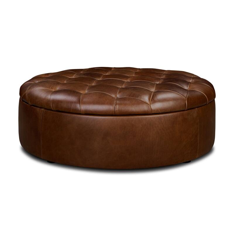 Poly & Bark Zahra Genuine Leather Storage Ottoman - Oscuro Brown