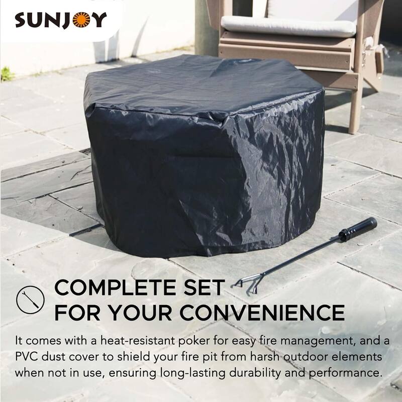 Sunjoy Smokeless Fire Pit, 28 In. Hexagonal Outdoor Fire Pit with PVC Cover and Fire Poker - 28in.