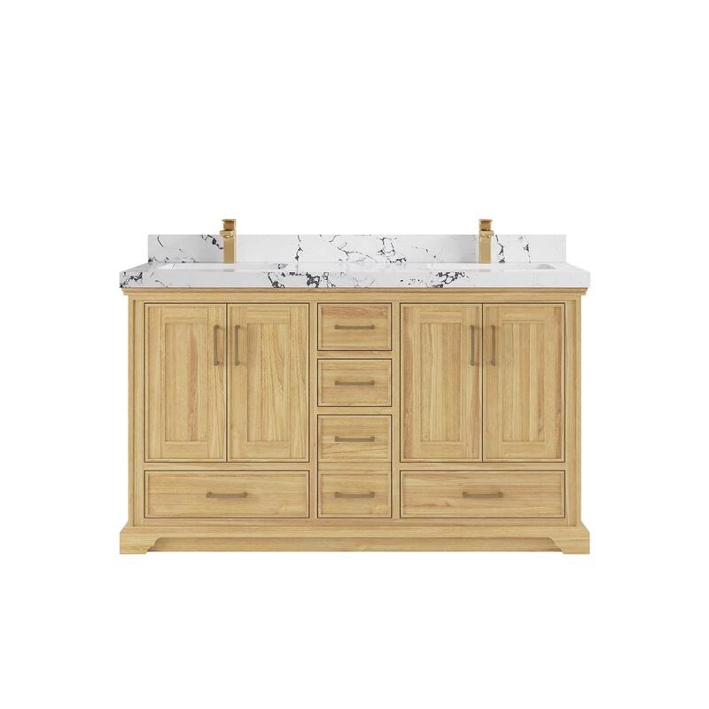 Willow Collections 60 in. W x 22 in. D Charlotte Teak Double Sink Bathroom Solid Teak Vanity with Countertop