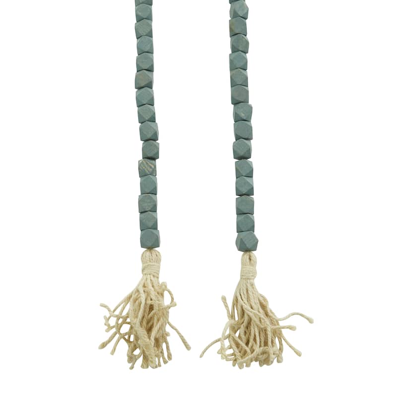 Mango Wood Handmade Hexagon Carved Geometric Long Beaded Garland with Tassel - Roche River Decor