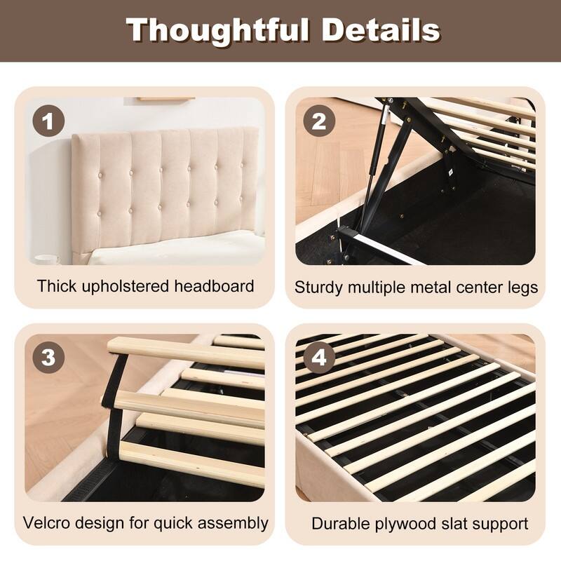 Plywood Frame Upholstered Platform Bed with Lift-up Storage