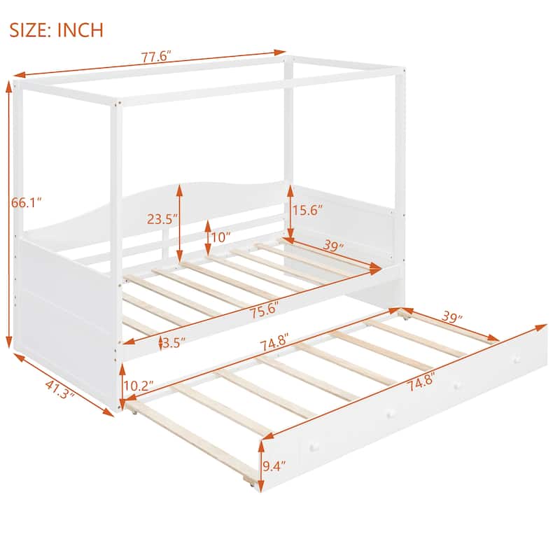 Twin Canopy Daybed with Trundle Bed, Space-Saving Design