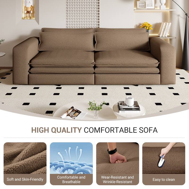 93" 3-in-1 Convertible Sleeper Sofa Bed, Pull-Out Sofa with Chaise Lounge, Teddy Fabric Loveseat Couch with 2 Lumbar Pillows