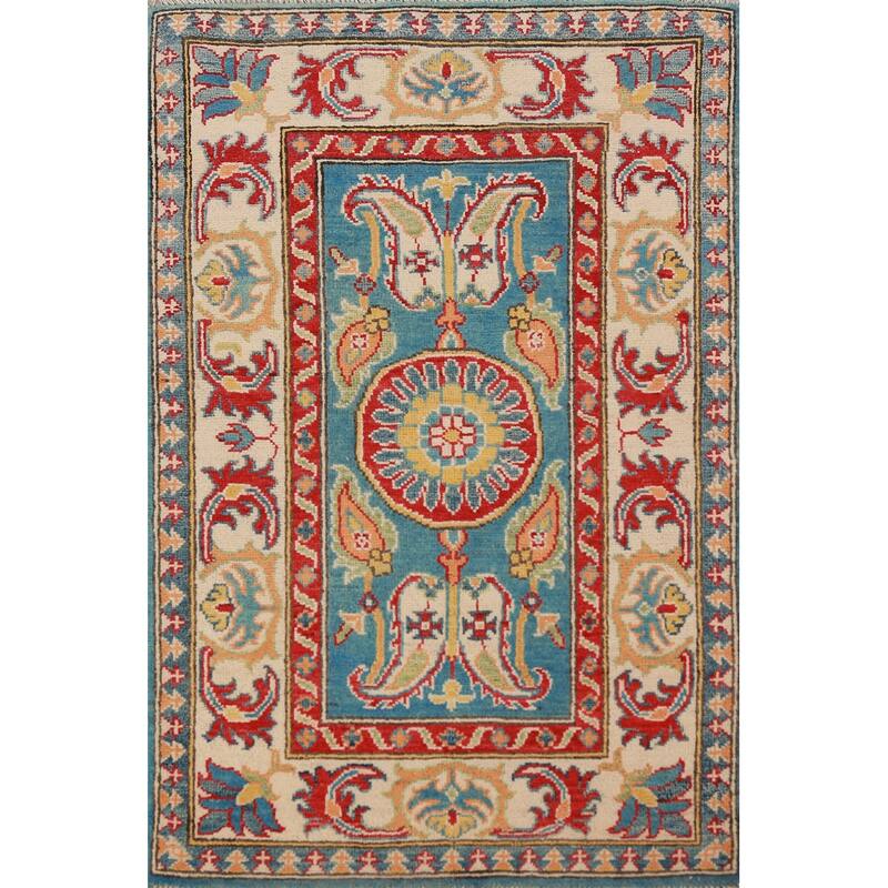 Blue Kazak Foyer Rug Hand-Knotted Wool Carpet - 2'8"x 4'2"