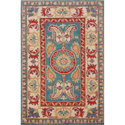 Blue Kazak Foyer Rug Hand-Knotted Wool Carpet - 2'8"x 4'2"
