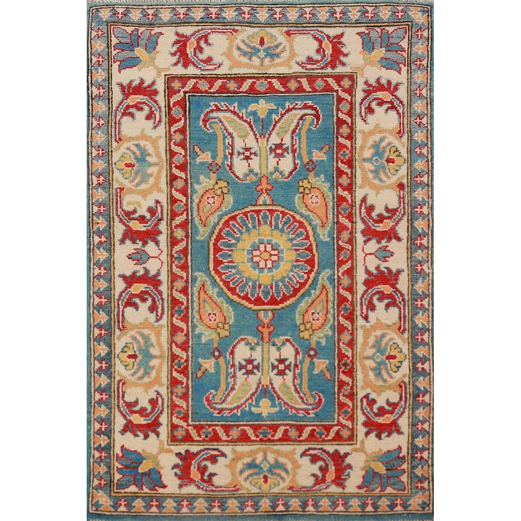 Blue Kazak Foyer Rug Hand-Knotted Wool Carpet - 2'8"x 4'2"