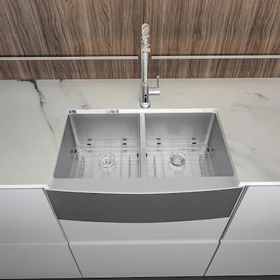 36-inch Stainless Steel Farmhouse Apron-Front Double Bowl Kitchen Sink