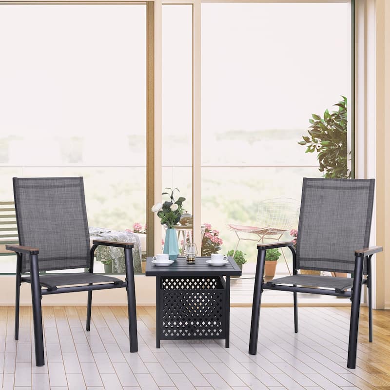 MAISON ARTS 3-Piece Bistro Set, 2 x Aluminium Stackable Dining Chairs and 1 x Side Table with Umbrella Hole - Black