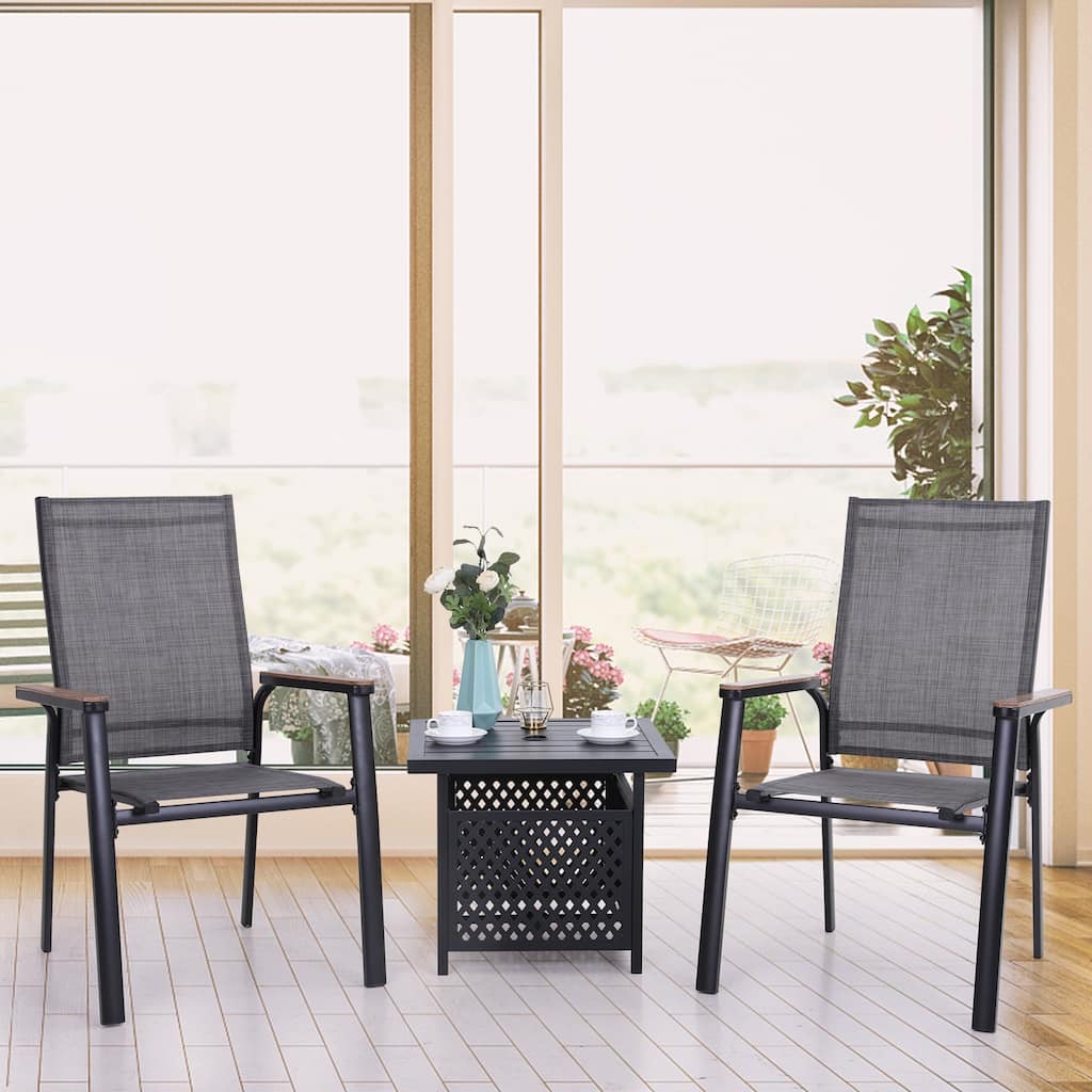 MAISON ARTS 3-Piece Bistro Set, 2 x Aluminium Stackable Dining Chairs and 1 x Side Table with Umbrella Hole