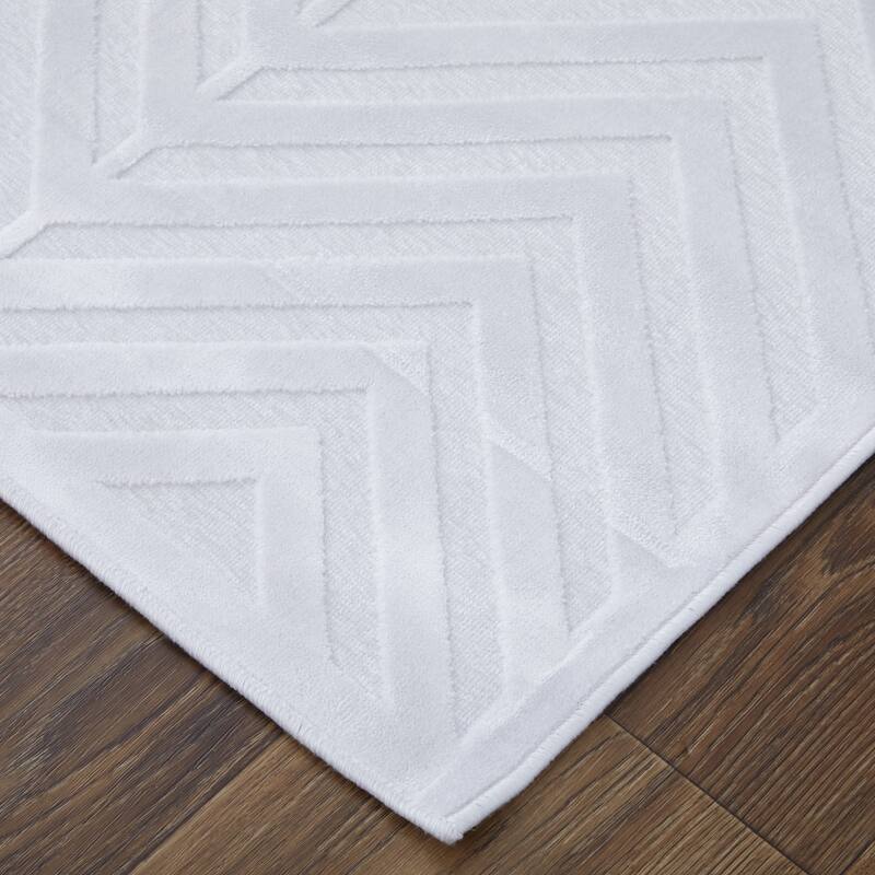 Qazi Lustrous Textured Chevron Rug, White/White, Area Rug