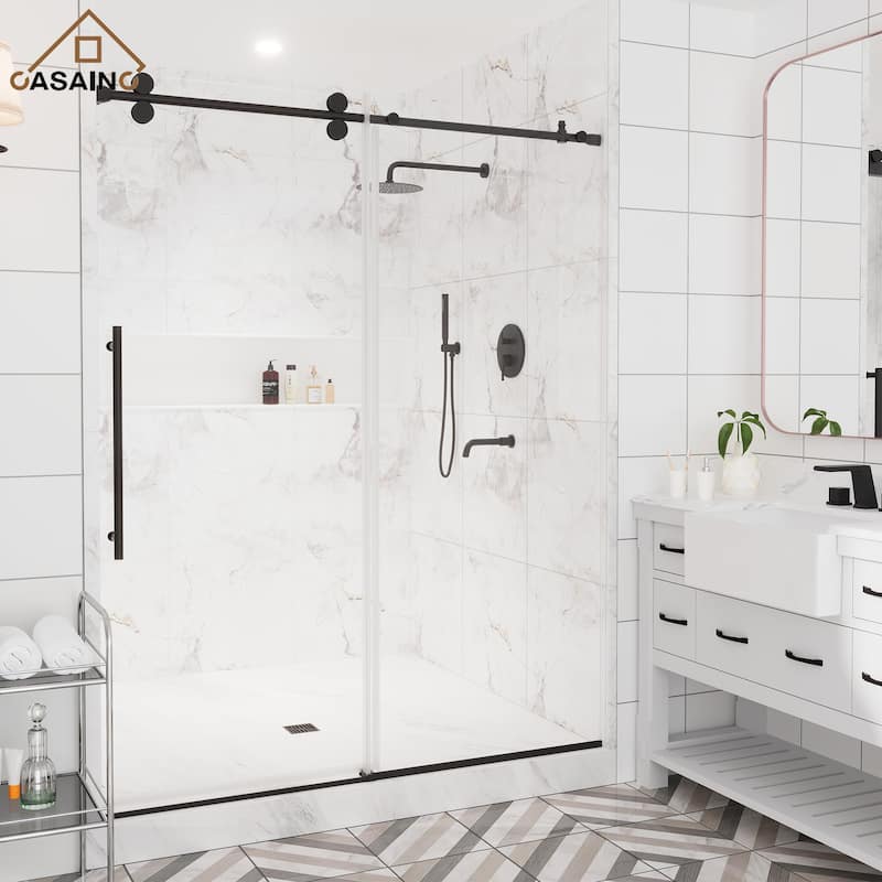 CASAINC 48"/60"W x 76"H Sliding Frameless Shower Door with Clear Glass