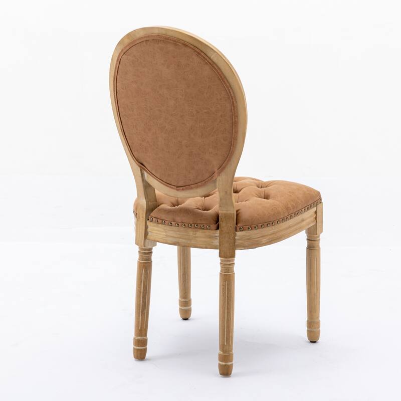 Vintage Accent Chair Dining Chair with Wood Legs, Orange Leather Lounge Chair Padded Chair with Nailhead Trim