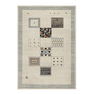 Shahbanu Rugs Rice White Hand Knotted Lori Buft Gabbeh with Small ...