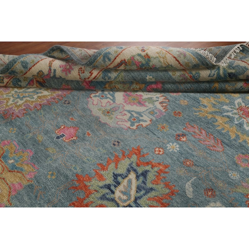 Blue Floral Oushak Oriental Area Rug Handmade Wool Carpet - 8'8"x 12'0"