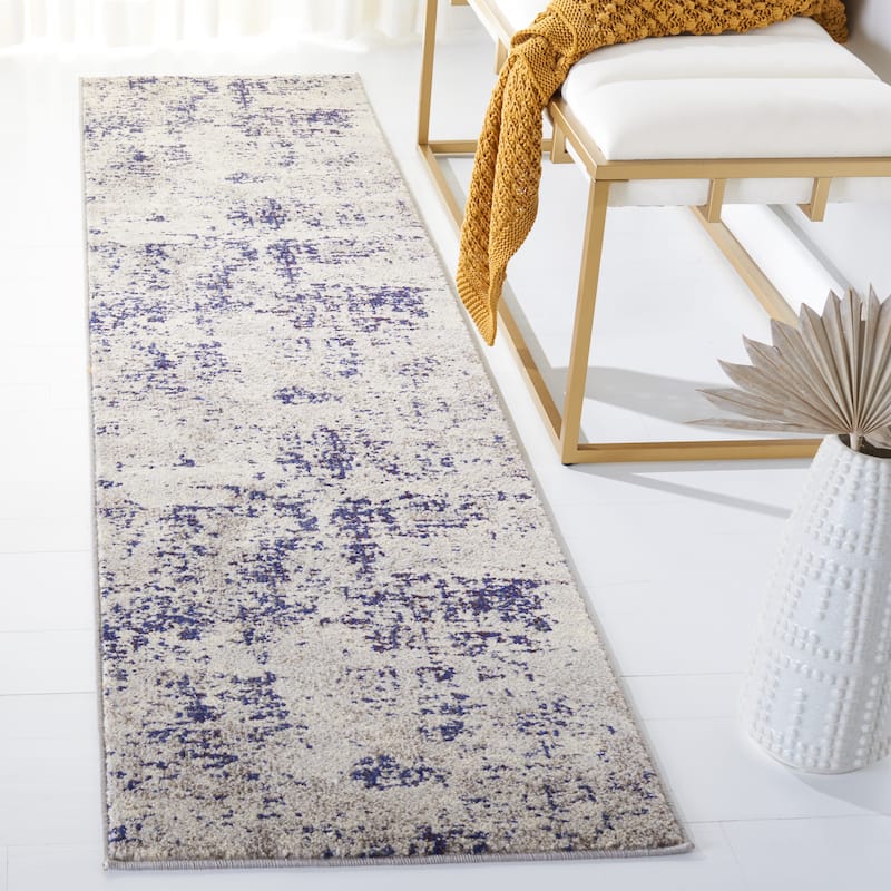 SAFAVIEH Madison Poranna Modern Abstract Rug - 2' x 8' Runner - Beige/Purple - Runner