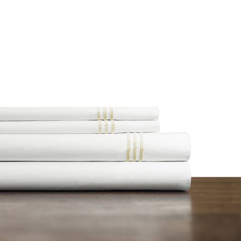 Pointehaven Long Staple Cotton Embroidered Percale Oversized Percale Cooling 4 pc Sheet Set - Queen - Ivory