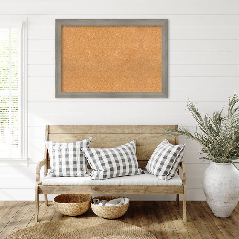 Grand Greywash Narrow Framed Cork Board - Bulletin Board, Organization Board, Pin Board