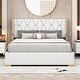 preview thumbnail 40 of 49, Upholstered Full Size Platform Bed with PU Leather and Wooden Slats Off White - Queen