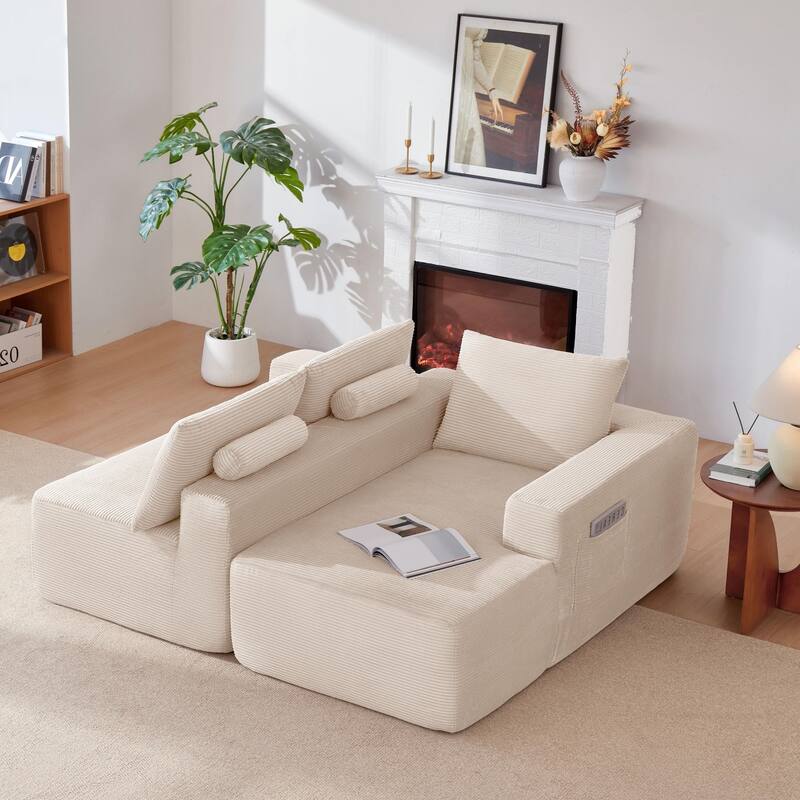 96.9" L-Shaped Corduroy Sectional Sofa, No Assembly Required