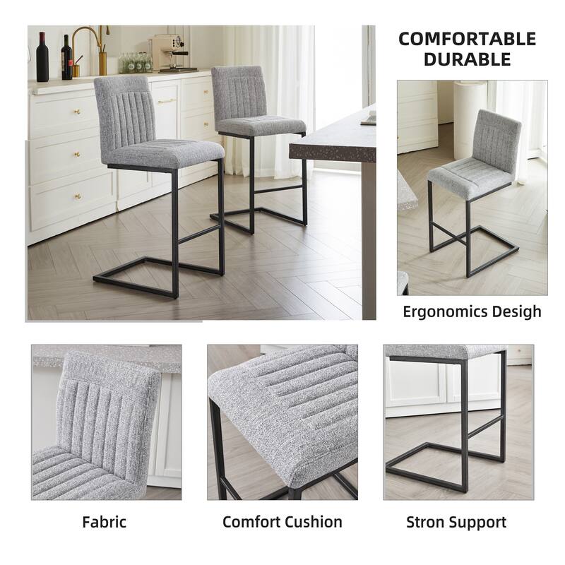 2 Sets Bar Stool - Fabric Chair with Sturdy Metal Frame, Stylish & Comfortable Seating for Kitchen Island, Living Room