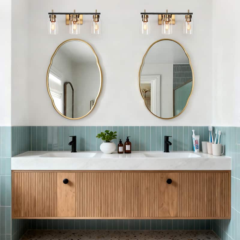 Valina Modern Black Gold 3-Light Bathroom Vanity Light Cylinder Glass Wall Sconces