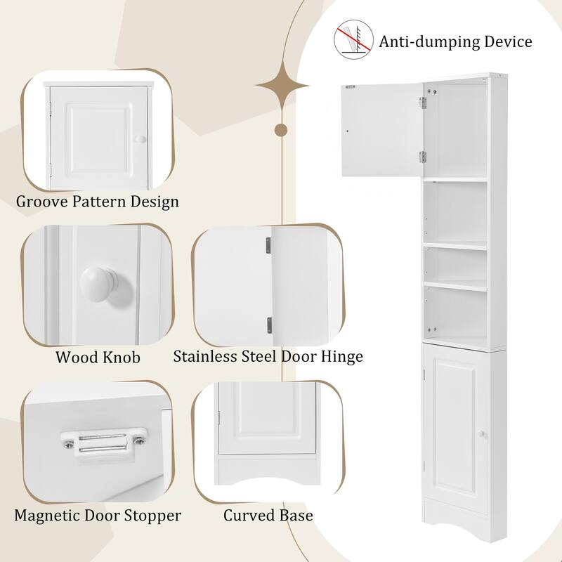 64" MDF 2-door Bathroom Corner Cabinet with Adjustable Shelves