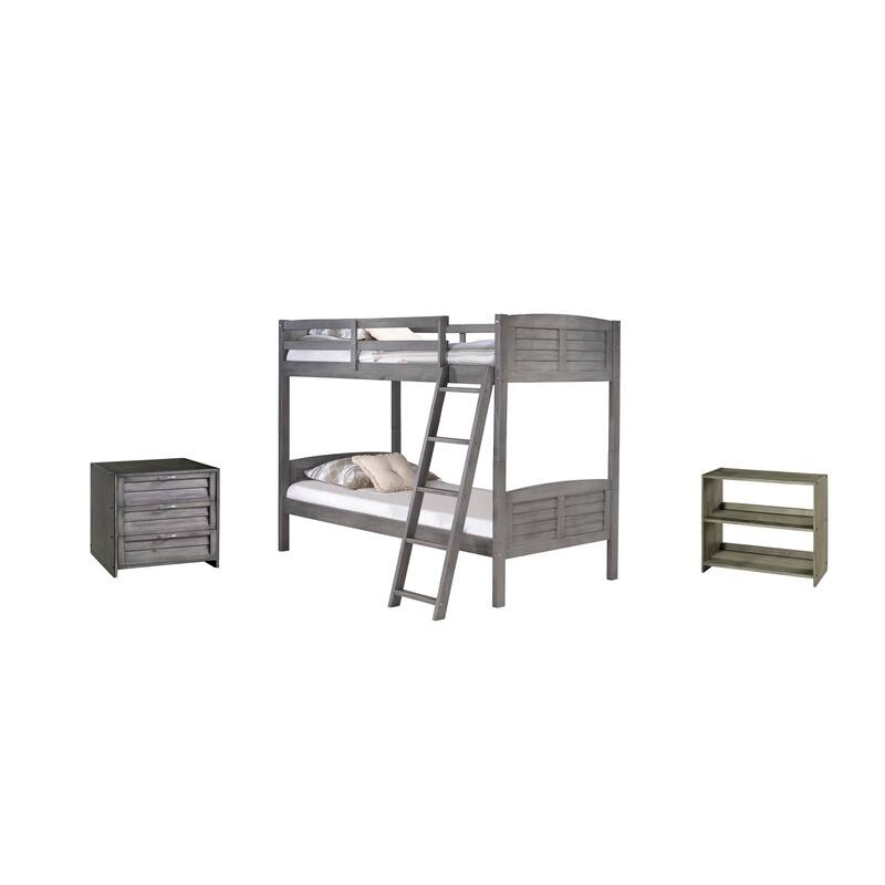 Twin over Twin Bunk with Case Goods - Bunk, 3 Drawer Chest, Bookcase