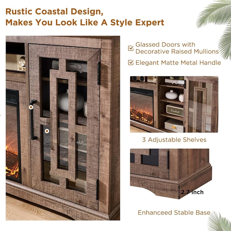 Farmhouse Fireplace TV Stand for 80 Inch TV, Entertainment Center
