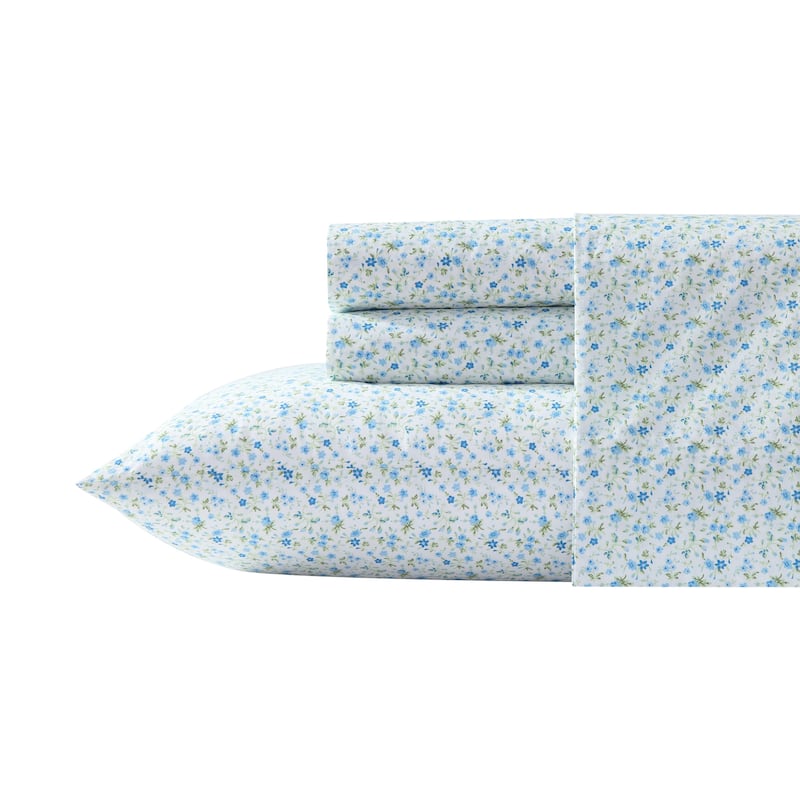 Laura Ashley Printed Cotton Percale Sheet Set - Twin - Evie Blue
