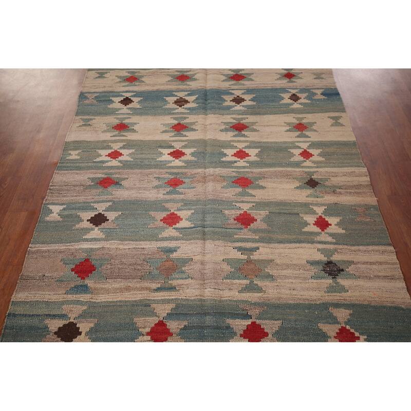 Striped Geometric Kilim Persian Area Rug Hand-Woven Wool Carpet - 4'6"x 9'2"