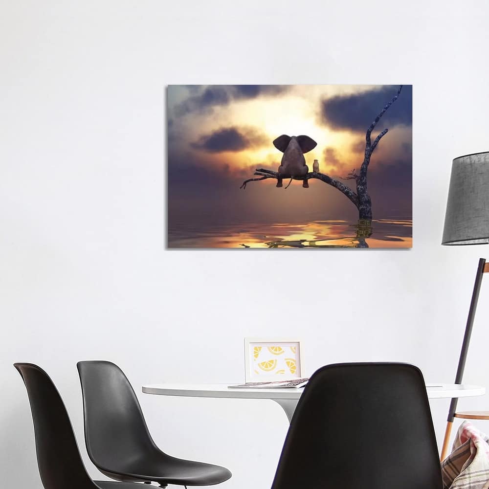 iCanvas "Elephant And Dog Are Sitting On A Tree" by Mike Kiev Canvas Print