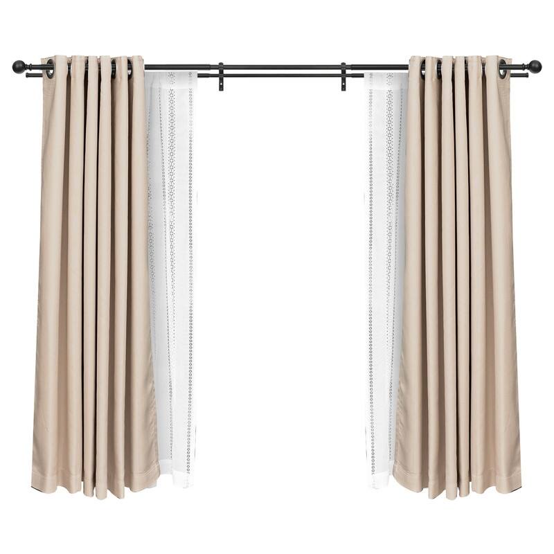 Utopia Alley Wall Mounted Window Treatment Telescoping Double Curtain Rod Set with Classic Cap, 1-Inch Diameter, Black