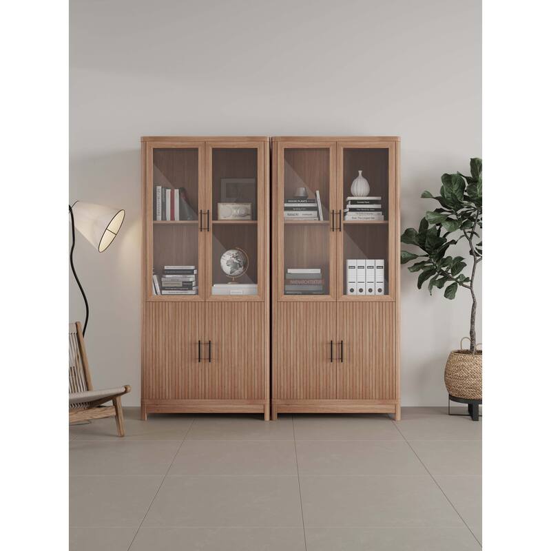 Manhattan Comfort Mid Century Modern Jodie Bookcase with Adjustable Shelves - Brown - Set of 2