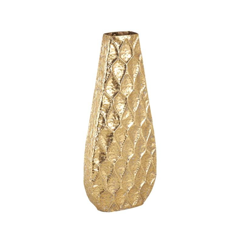 Metal Textured Concaved Teardrop Decorative Vase with Spotted Gray Accents - Gold - Roche River Decor