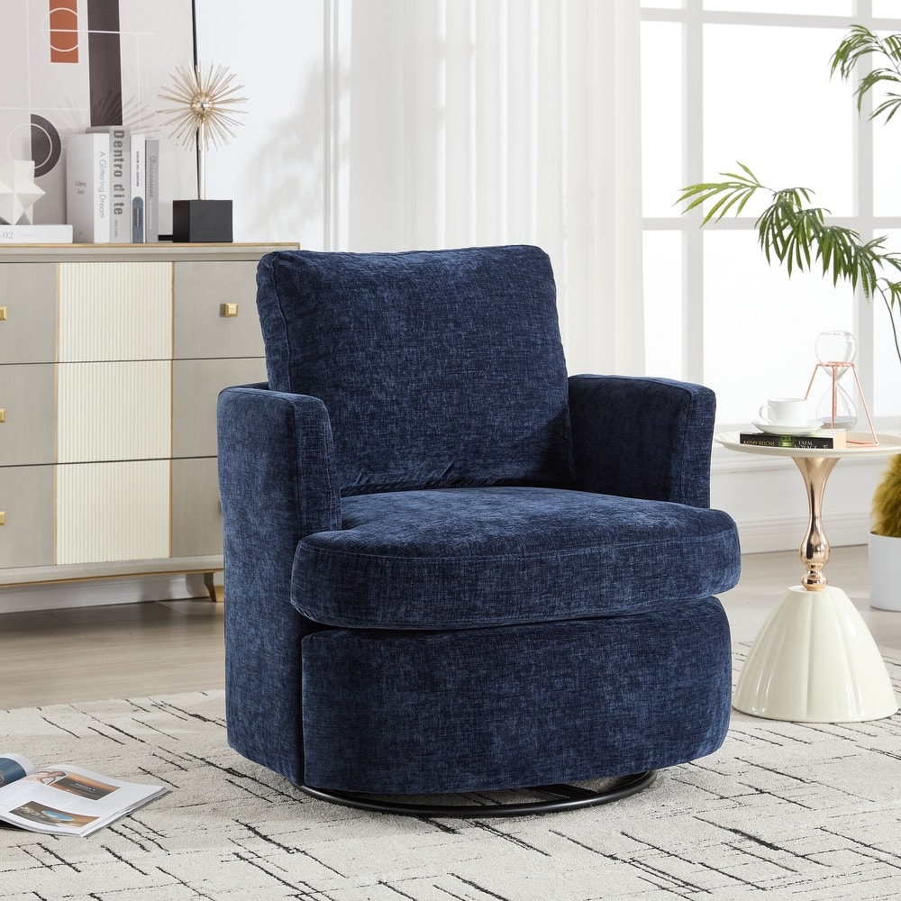 Upholstered Swivel Chair with Metal Base, Chenille Fabric Accent Chair with Curved Back, Living Room Single Sofa