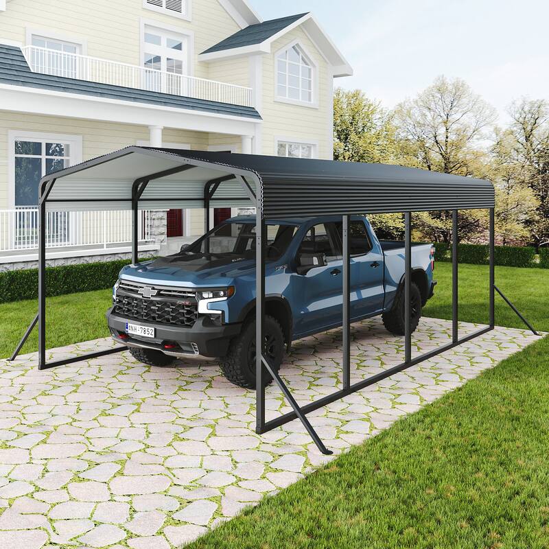 GDF Studio - Ironhaven Industrial 12 x 20 FT Metal Carport - Black