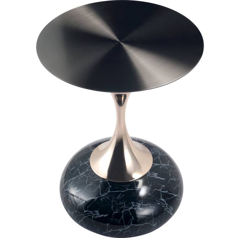Savoy Round Side Table Stainless-Steel Black Top and Pedestal Base for Home Office Living Room