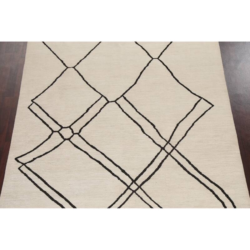 Vegetable Dye Moroccan Contemporary Area Rug Hand-knotted Wool Carpet - 6'5" x 9'9"